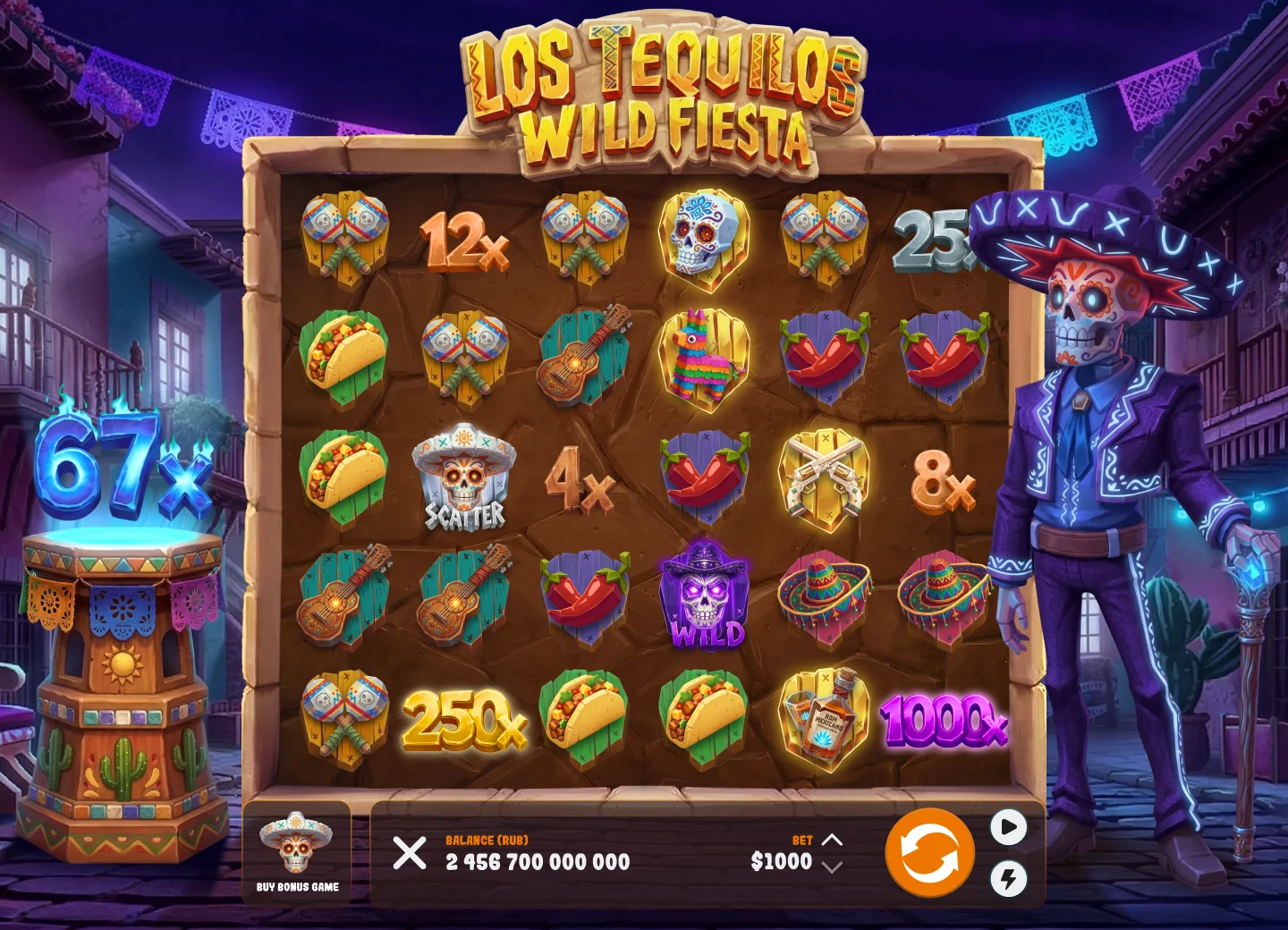 Los Tequilos Wild Fiesta desktop bonus game screen