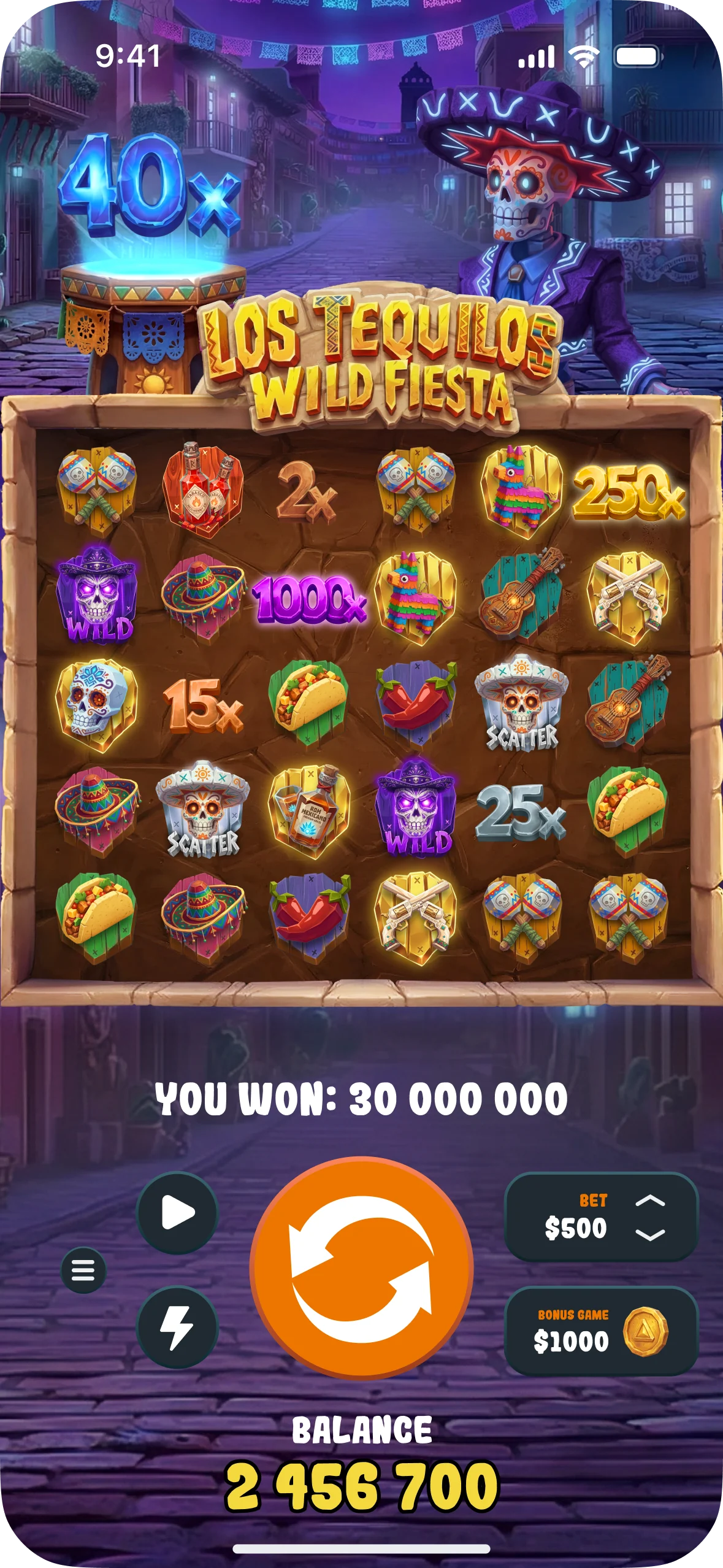 Los Tequilos Wild Fiesta mobile bonus game screen
