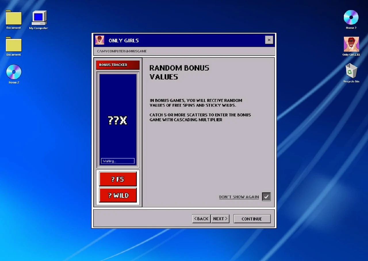 Only Girls desktop onboarding random bonus values screen
