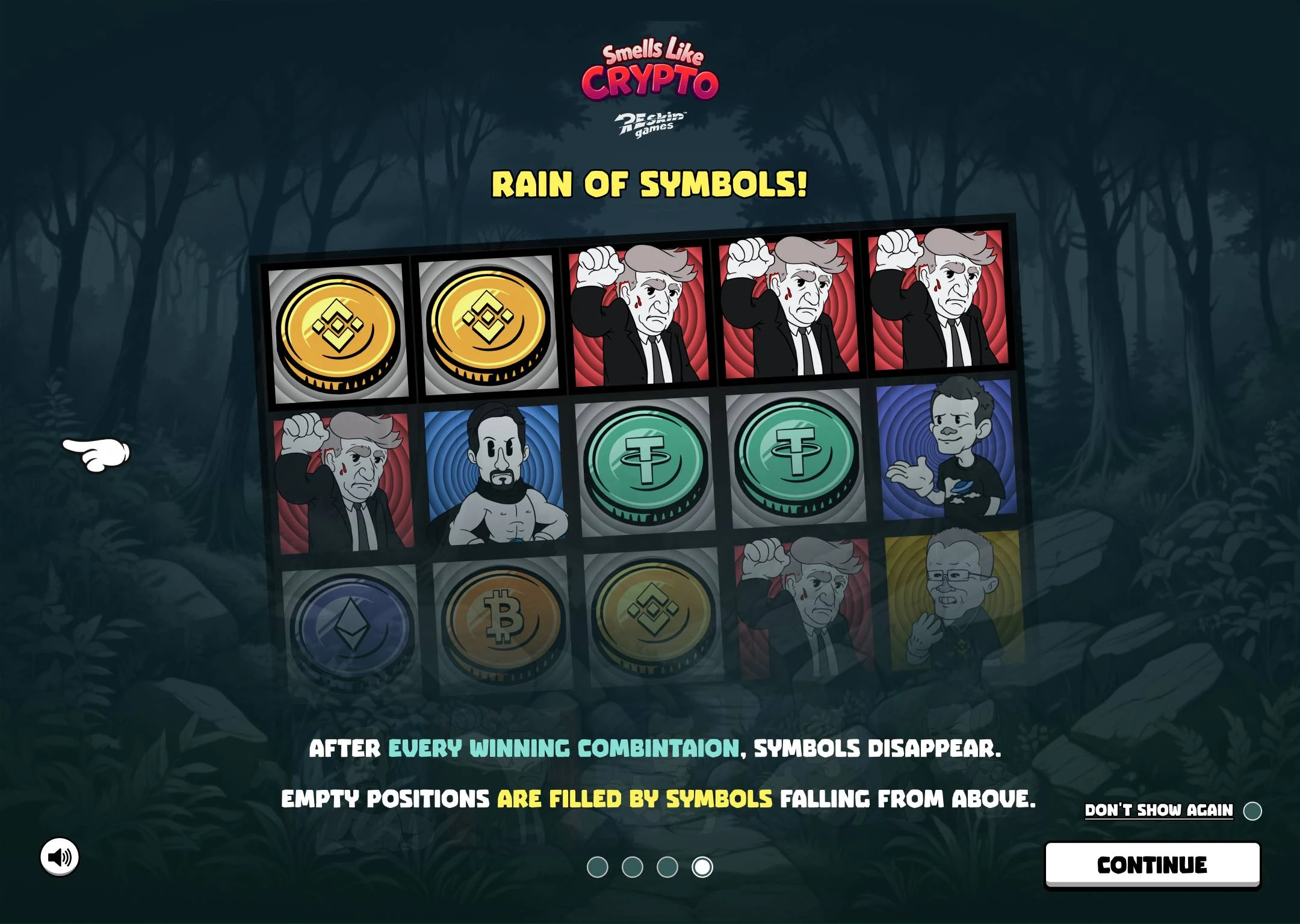 Экран онбординга Smells Like Crypto про rain of symbols