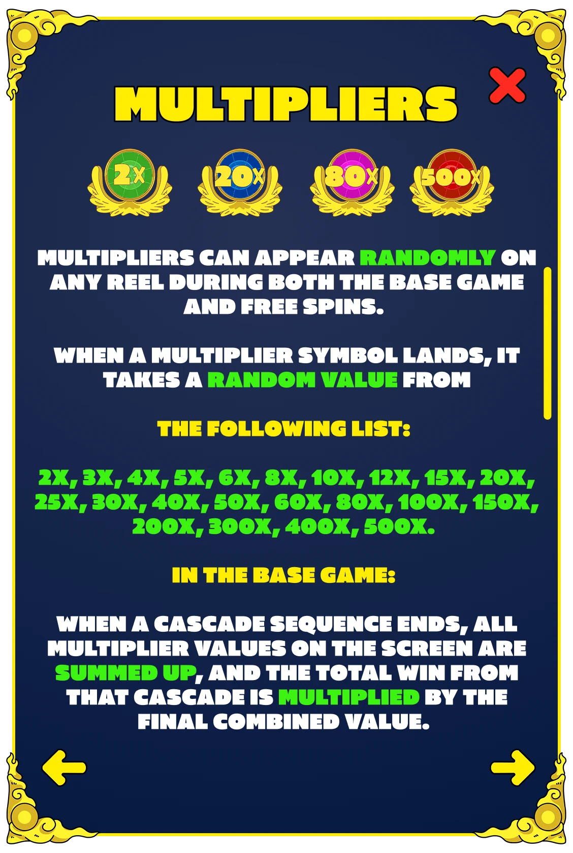 Take My Muffin multipliers guide screen
