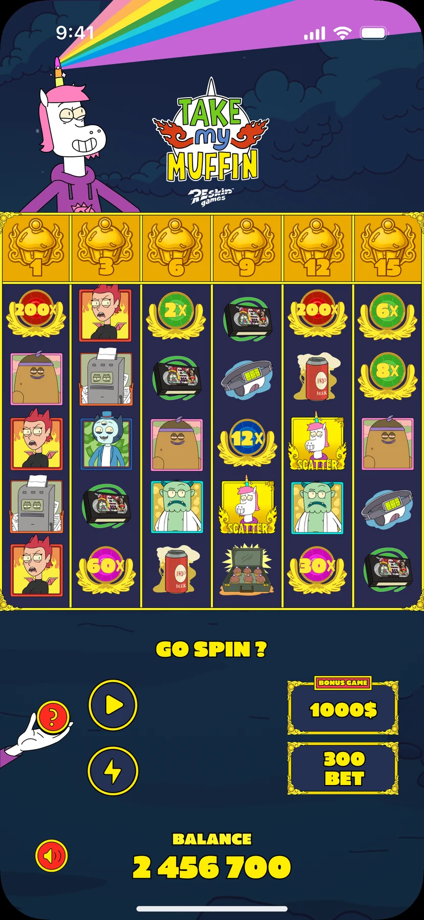 Take My Muffin mobile main screen